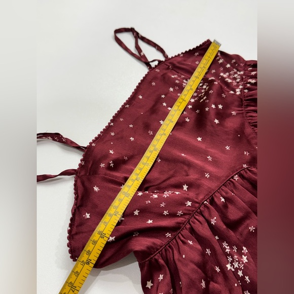 Anthropologie Star Print Pajama Set Burgundy Smocked Cami & Shorts Size S NWOT - Picture 7 of 9